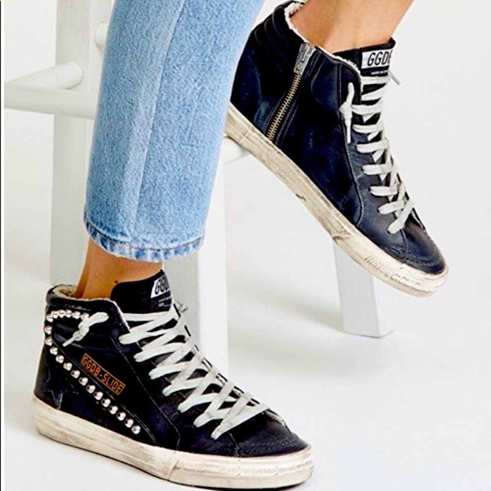 GOLDEN GOOSE BLACK 40 EU LEATHER STUD SLIDE SNEAKERS - #MUSTHAVE 🫶🤩😎